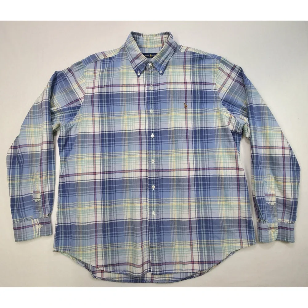 Ralph Lauren Polo Shirt Mens XL Pastel Plaid Pattern Button Down Limited Use‎